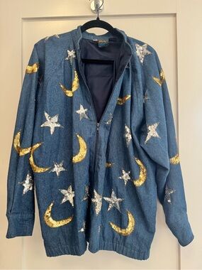 Vintage Modi Denim Celestial Sequin Jacket